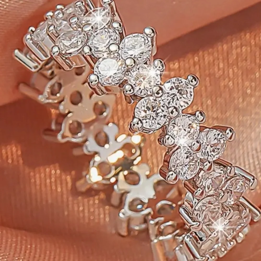 - Eternity Ring-14k White Gold Plated& Pave Crystals Moissanite Sizes 7 or 9